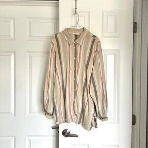 Talbots 2X striped linen rayon blend button down blouse top